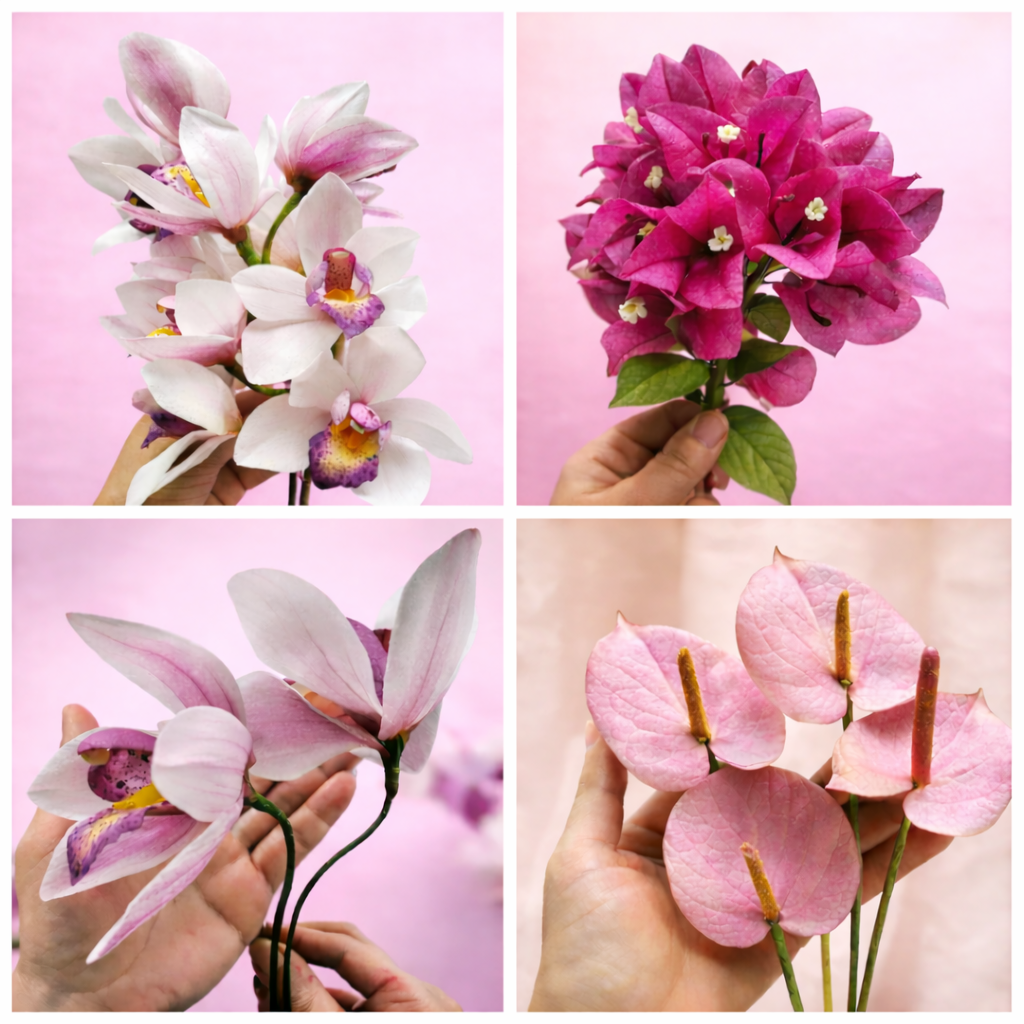 Flores tropicales realistas en papel oblea / wafer paper